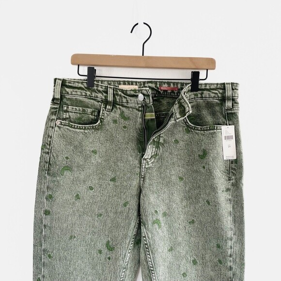 Pilcro Borrowed Boyfriend Jeans 29 Green Denim High Rise Embroidered Relaxed NEW - Picture 6 of 16